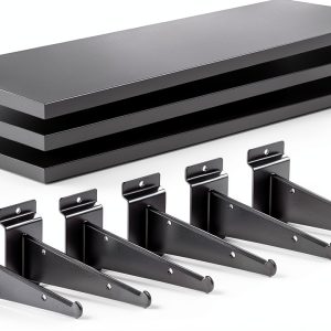 Alffun Wooden Slatwall Shelves 3-Pack 16x6 Black with Metal Brackets-0