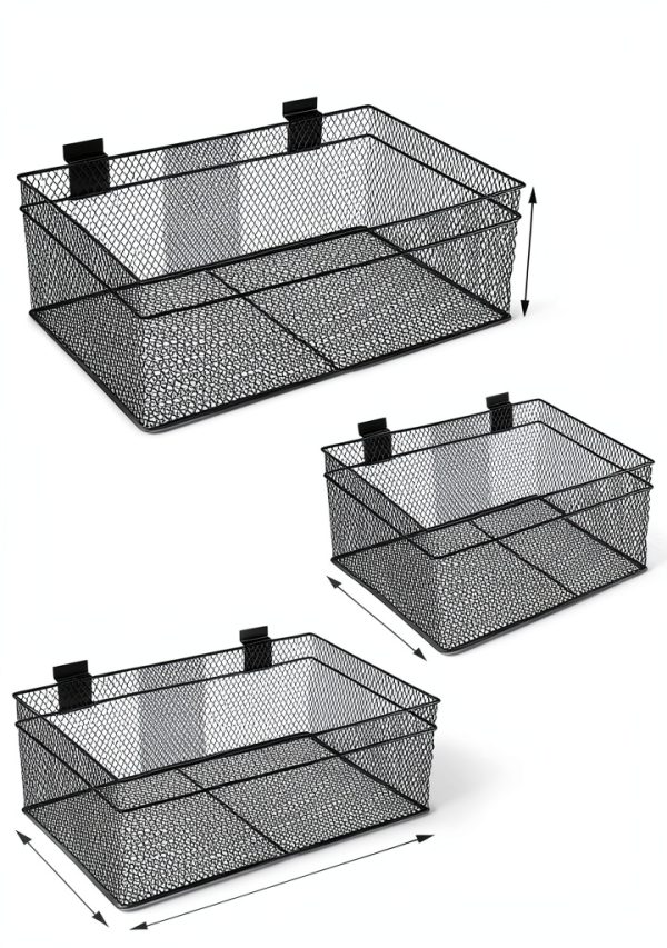 Metal Mesh Hanging Bins Kokone Slatwall Storage 3 Pack Black-1