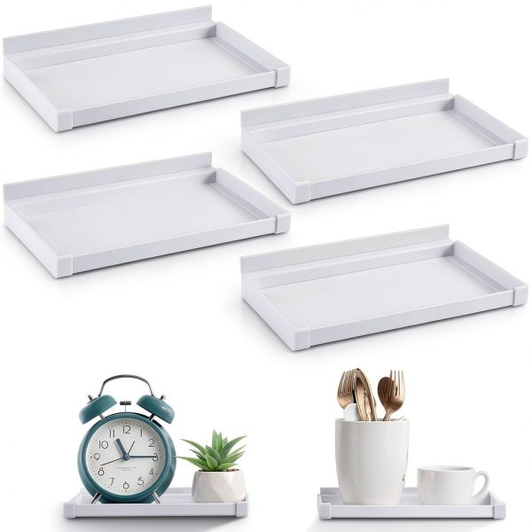 Maitys 4 Pack 8 x 4.3 Inch Slatwall Shelves White Plastic with Fence-0