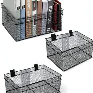 Metal Mesh Hanging Bins Kokone Slatwall Storage 3 Pack Black-0