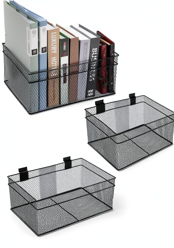 Metal Mesh Hanging Bins Kokone Slatwall Storage 3 Pack Black-0