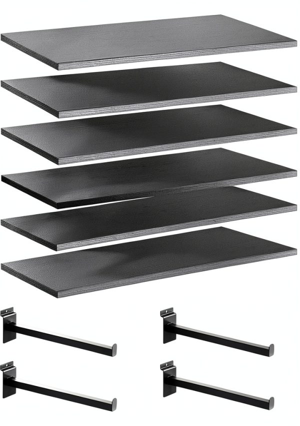Wood Slatwall Shelves WETOECOTEC Black 24×12 in Powder Coated Shelf-0