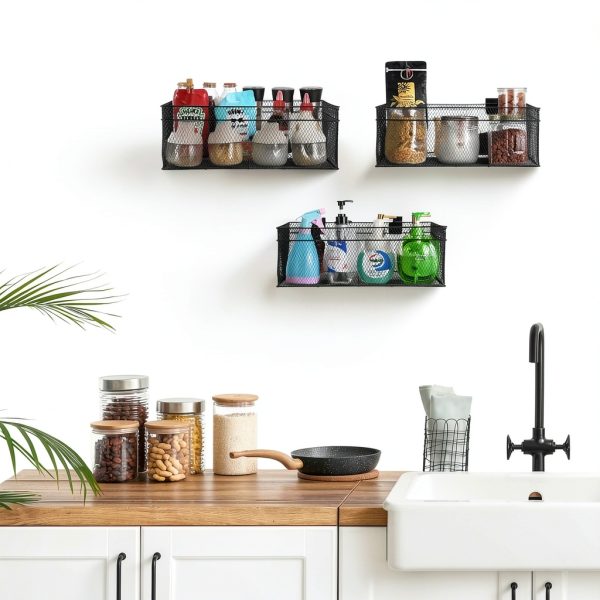 Metal Mesh Hanging Bins Kokone Slatwall Storage 3 Pack Black-4