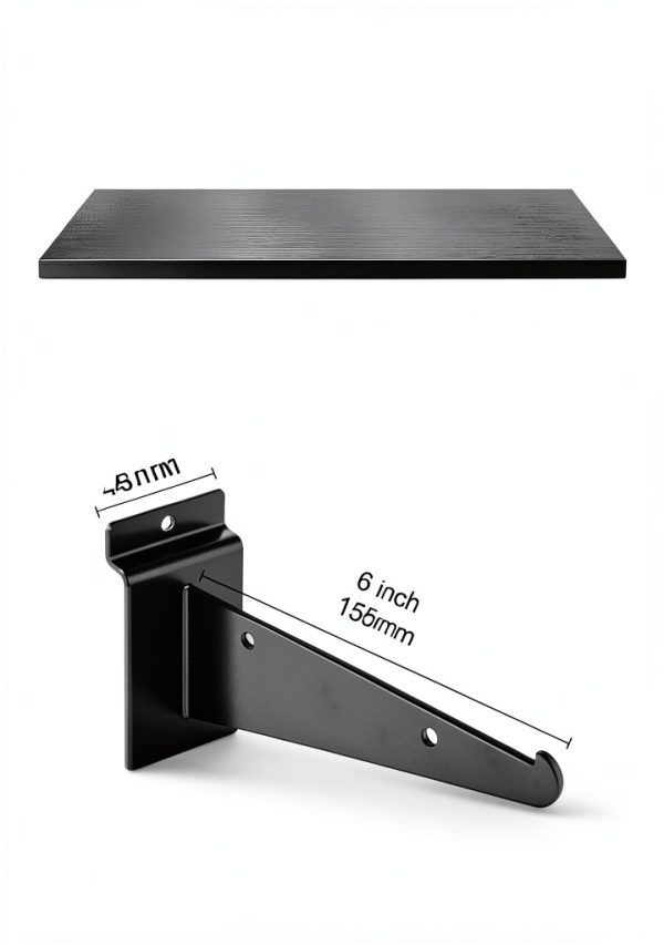 Alffun Wooden Slatwall Shelves 3-Pack 16x6 Black with Metal Brackets-4
