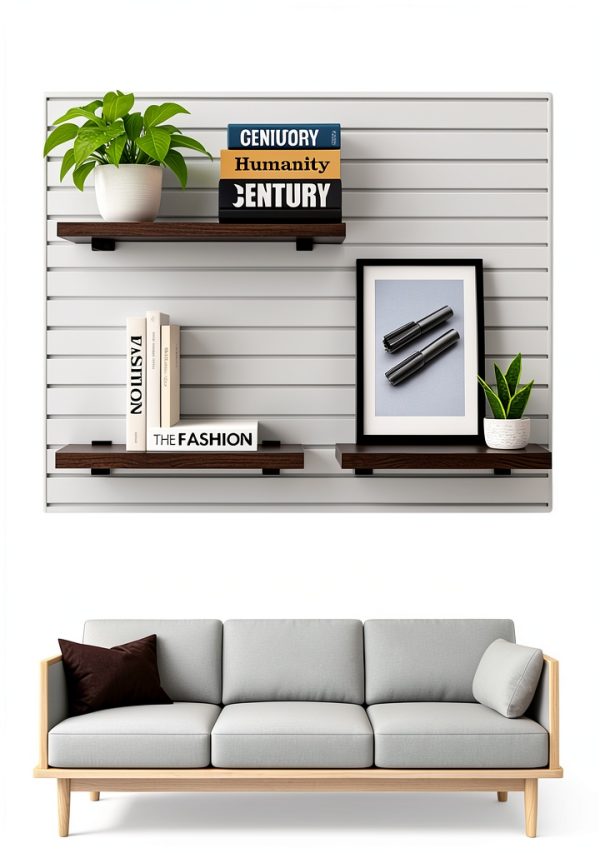 Alffun Wooden Slatwall Shelves 3-Pack 16x6 Black with Metal Brackets-3