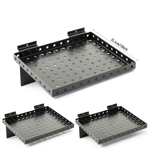 Thyle 2 Pcs Slat Wall Shelves, Heavy Duty Metal Slatwall Shelf for Retail, Garage, Home Storage, Shoe Stores Boutiques Display Slatwall Accessories(10 x 12 Inch,Black)-2